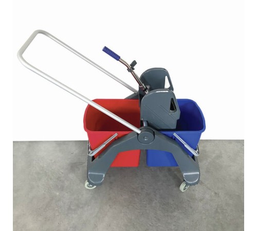 Тележка уборочная BRABIX, 2 съемных ведра 30 л, механический отжим, пластиковый каркас, фиксирующаяся ручка, 606661