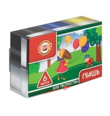 Гуашь KOH-I-NOOR, 6 цветов по 25 мл, без кисти, картонная упаковка, FG-KIN-206