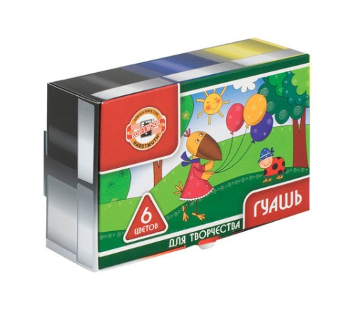 Гуашь KOH-I-NOOR, 6 цветов по 25 мл, без кисти, картонная упаковка, FG-KIN-206