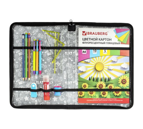 Папка на молнии BRAUBERG А4 с ручкой, с органайзером, 1 отделение, 