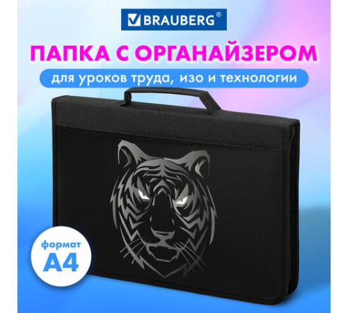 Папка на молнии BRAUBERG А4 с ручкой, с органайзером, 1 отделение, 