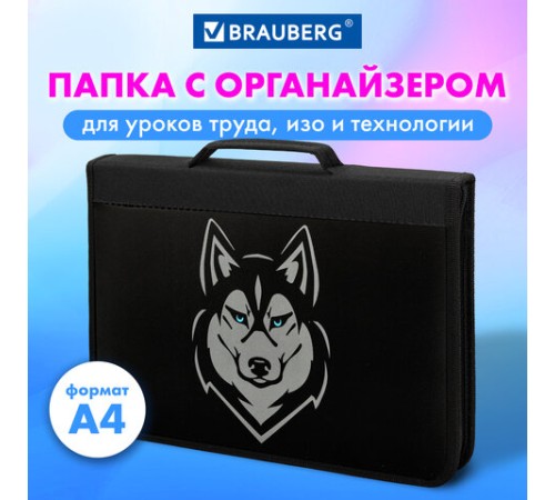 Папка на молнии BRAUBERG А4 с ручкой, с органайзером, 1 отделение, 