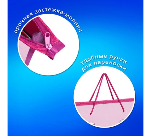Папка на молнии с ручками ПИФАГОР А4, 1 отделение, пластик, ручки-шнурок, 