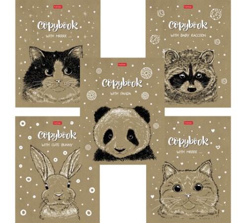 Тетрадь А5, 48 л., HATBER, скоба, клетка, обложка крафт-картон, 