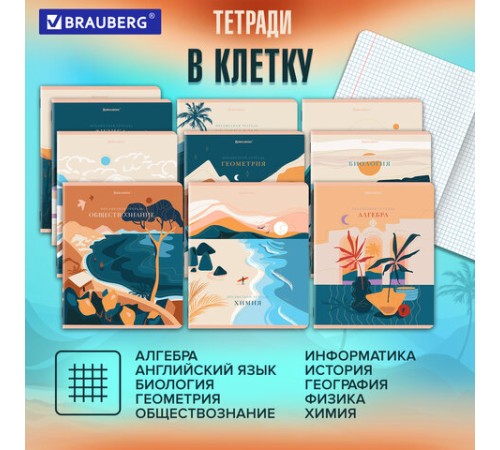 Тетради предметные, КОМПЛЕКТ 12 ПРЕДМЕТОВ, 48 л., SoftTouch, фольга, BRAUBERG, 