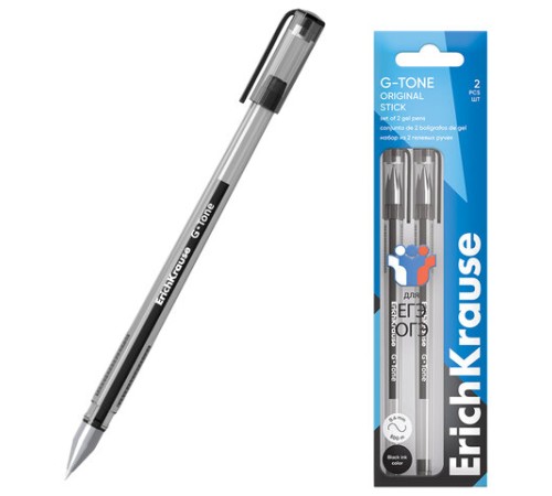 Ручки гелевые для ЕГЭ и ОГЭ ERICH KRAUSE G-Tone Stick Original, 0,5 мм, ЧЕРНЫЕ, набор 2 штуки, 39516