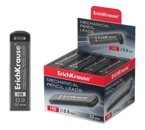 Грифели запасные для механических карандашей 0,9 мм ERICH KRAUSE, HB, КОМПЛЕКТ 20 ШТ,, 48144