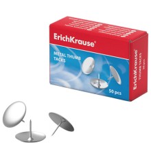 Кнопки канцелярские ERICH KRAUSE металлические никелированные, 50 штук, в картонной коробке, 7851
