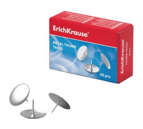 Кнопки канцелярские ERICH KRAUSE металлические никелированные, 50 штук, в картонной коробке, 7851