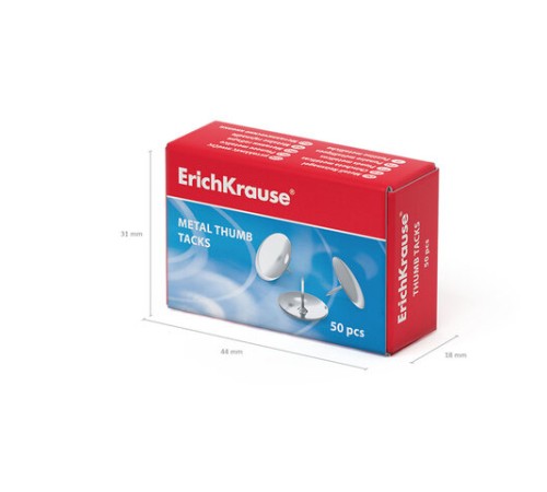 Кнопки канцелярские ERICH KRAUSE металлические никелированные, 50 штук, в картонной коробке, 7851