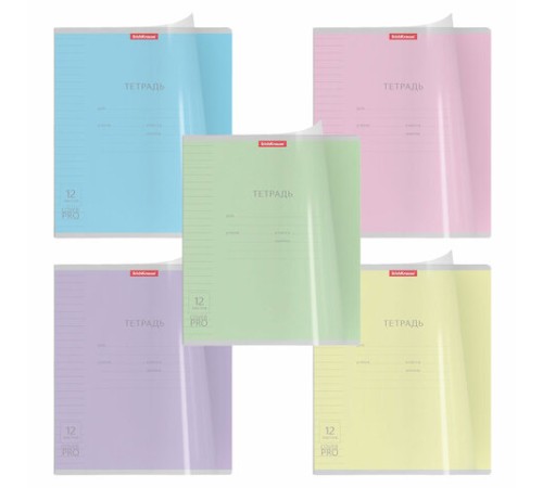 Тетрадь обложка пластик, 12 л. линия, Erich Krause, CoverPro (микс в спайке), 56339