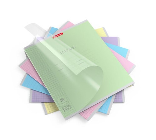 Тетрадь обложка пластик, 18 л. клетка, Erich Krause, CoverPro (микс в спайке), 56356