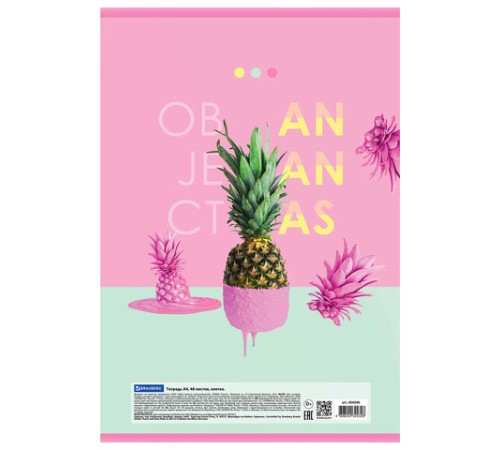 Тетрадь А4, 48 л., BRAUBERG, скоба, клетка, обложка картон, 