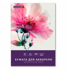 Бумага для акварели БОЛЬШАЯ А3 в папке, 20 листов, 200 г/м2, среднее зерно, BRAUBERG ART CLASSIC, 116352