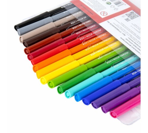 Фломастеры KOH-I-NOOR, 18 цветов, смываемые, трехгранные, пластиковая упаковка, европодвес, 771002AH04TERU