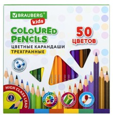 Карандаши цветные BRAUBERG KIDS, 50 цветов, трехгранные, грифель 3 мм, 181946