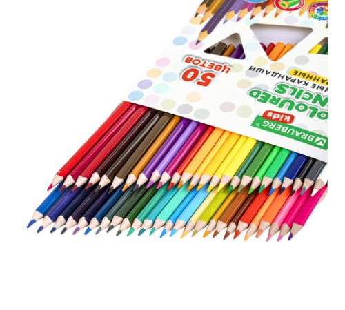 Карандаши цветные BRAUBERG KIDS, 50 цветов, трехгранные, грифель 3 мм, 181946