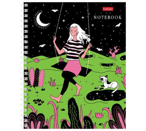 Тетрадь А5, 80 л., HATBER гребень, клетка, обложка картон, 