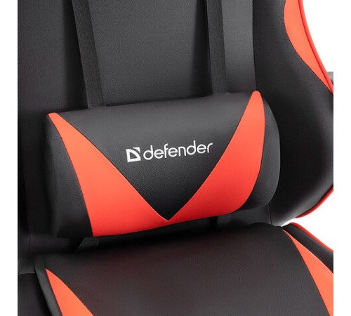 Кресло компьютерное DEFENDER "Tornado", 2 подушки, подставка для ног, экокожа, черное/красное, ш/к 26722, 64057