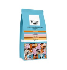 Шоколад порционный WELDAY (ВЭЛДЭЙ) Ассорти 6 вкусов, 810 г (54 плитки по 15 г), пакет, 622409