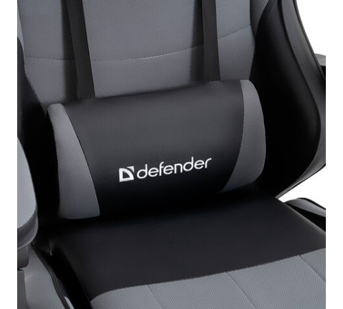 Кресло компьютерное DEFENDER "Strider", 2 подушки, ткань/экокожа, черное/серое, 64056