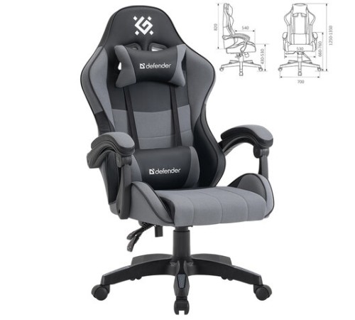 Кресло компьютерное DEFENDER "Strider", 2 подушки, ткань/экокожа, черное/серое, 64056