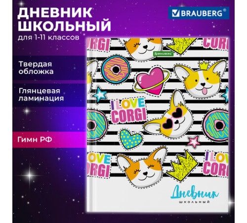 Дневник 1-11 класс 40 л., твердый, BRAUBERG, глянцевая ламинация, 