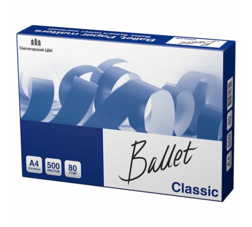 Бумага офисная А4, 80 г/м2, 500 л., марка В, BALLET CLASSIC, Россия, 153% (CIE)