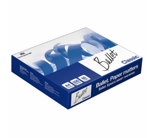 Бумага офисная А4, 80 г/м2, 500 л., марка В, BALLET CLASSIC, Россия, 153% (CIE)