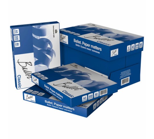 Бумага офисная БОЛЬШОГО ФОРМАТА (297х420), А3, 80 г/м2, 500 л., марка В, BALLET CLASSIC, 153% (CIE)