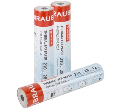 Рулон для факса 210 мм (диаметр 45 мм, длина 28 м, втулка 12 мм), BRAUBERG, 110149