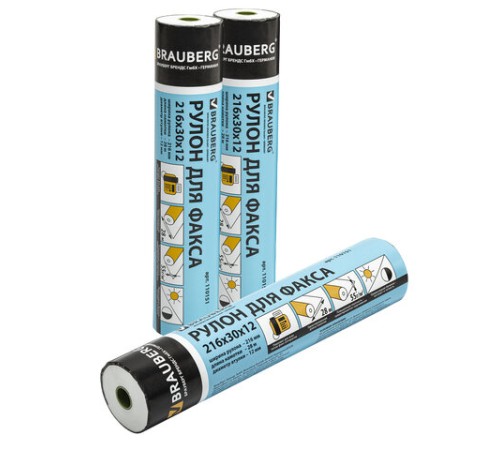 Рулон для факса, 216 мм (диаметр 45 мм, длина 28 м, втулка 12 мм), BRAUBERG, 110151