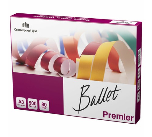 Бумага офисная БОЛЬШОГО ФОРМАТА (297х420), А3, 80 г/м2, 500 л., марка А, BALLET PREMIER, 160% (CIE)