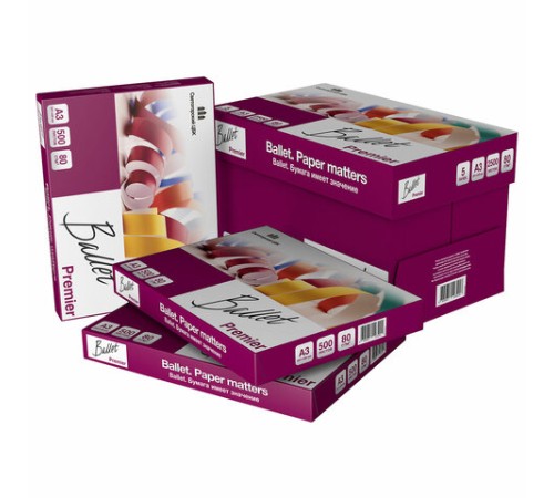 Бумага офисная БОЛЬШОГО ФОРМАТА (297х420), А3, 80 г/м2, 500 л., марка А, BALLET PREMIER, 160% (CIE)