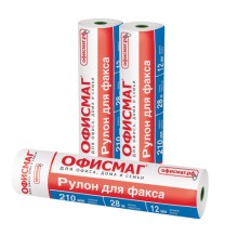 Рулон для факса 210 мм (диаметр 45 мм, длина 28 м, втулка 12 мм), ОФИСМАГ, 110269