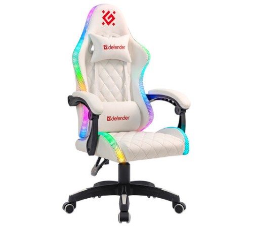 Кресло компьютерное DEFENDER "Energy", 2 подушки, RGB-подсветка, экокожа, белое, 64557 Кресло компьютерное DEFENDER "Energy", 2 подушки, RGB-подсветка, экокожа, белое, 64557