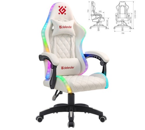 Кресло компьютерное DEFENDER "Energy", 2 подушки, RGB-подсветка, экокожа, белое, 64557 Кресло компьютерное DEFENDER "Energy", 2 подушки, RGB-подсветка, экокожа, белое, 64557