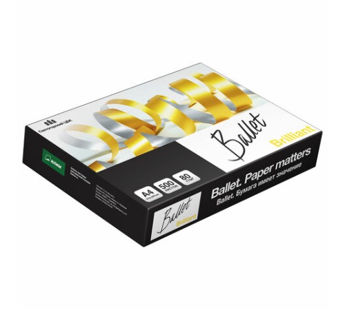 Бумага офисная А4, 80 г/м2, 500 л., марка А, BALLET BRILLIANT, Россия, 165% (CIE)