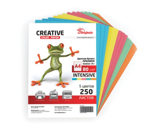 Бумага цветная CREATIVE color, А4, 80 г/м2, 250 л., (5 цветов х 50 л.), микс интенсив, БИpr-250r