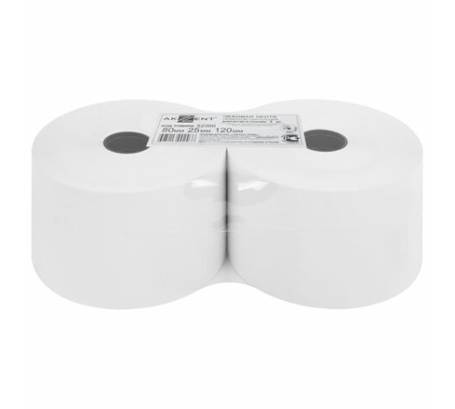 Чековая лента ТЕРМОБУМАГА 80 мм (диаметр 120 мм, длина 150 м, втулка 26 мм), слой наружу, КОМПЛЕКТ 2 шт., AKZENT, 52366