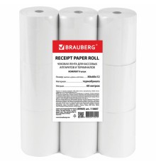 Чековая лента ТЕРМОБУМАГА 80 мм (диаметр 63 мм, длина 60 м, втулка 12 мм) КОМПЛЕКТ 9 шт., BRAUBERG, 110887