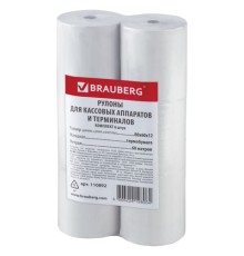 Чековая лента ТЕРМОБУМАГА 80 мм (диаметр 68 мм, длина 60 м, втулка 12 мм) КОМПЛЕКТ 6 шт., BRAUBERG, 110892