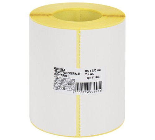 Этикетки термотрансферные, ПОЛУГЛЯНЕЦ, 100х150 мм, 250 этикеток в ролике, 111976