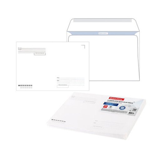 Конверты С4 (229х324 мм), клеевой слой, Куда-Кому, внутренняя запечатка, 90 г/м2, КОМПЛЕКТ 50 шт., BRAUBERG, 112178