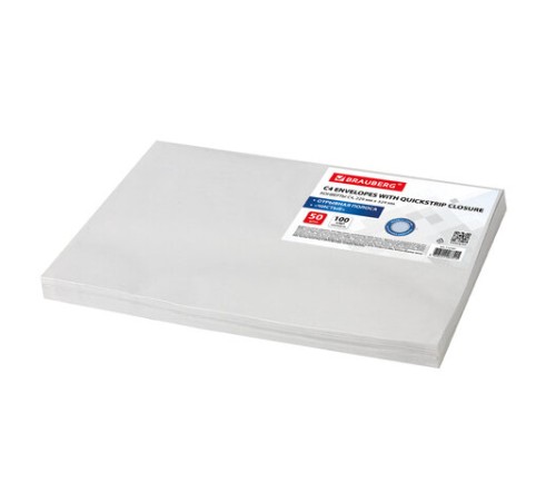 Конверты С4 (229х324 мм), отрывная лента, внутренняя запечатка, 100 г/м2, КОМПЛЕКТ 50 шт., BRAUBERG, 112181