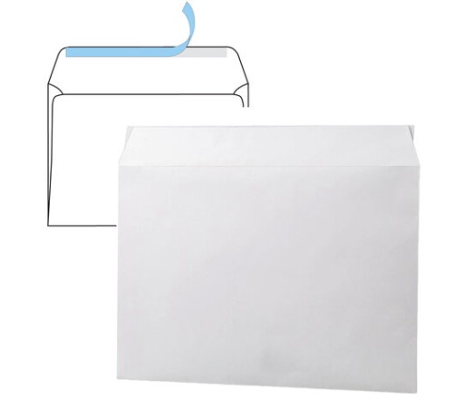 Конверты С4 (229х324 мм), отрывная лента, 100 г/м2, КОМПЛЕКТ 500 шт., внутренняя запечатка, 48927