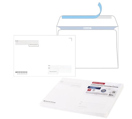 Конверты С4 (229х324 мм), отрывная лента, Куда-Кому, внутренняя запечатка, 100 г/м2, КОМПЛЕКТ 50 шт., BRAUBERG, 112183