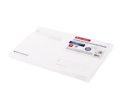 Конверты С4 (229х324 мм), отрывная лента, Куда-Кому, внутренняя запечатка, 100 г/м2, КОМПЛЕКТ 50 шт., BRAUBERG, 112183