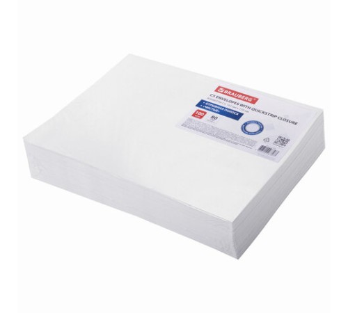 Конверты С5 (162х229 мм), отрывная лента, внутренняя запечатка, 80 г/м2, КОМПЛЕКТ 100 шт., BRAUBERG, 112187