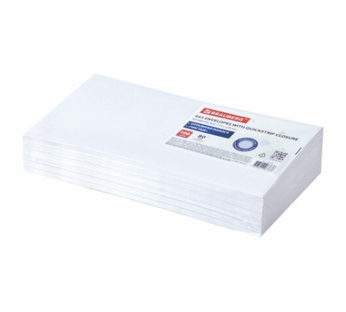 Конверты Е65 (110х220 мм), отрывная лента, внутренняя запечатка, КОМПЛЕКТ 100 шт., BRAUBERG, 112193